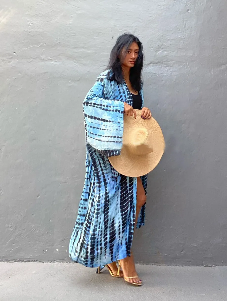 Dark Blue Tie Dye Kimono Cover-Up for Women