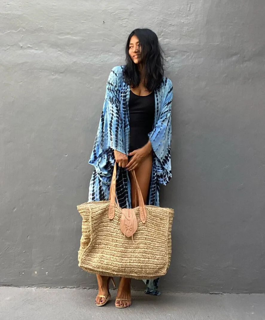 Dark Blue Tie Dye Kimono Cover-Up for Women
