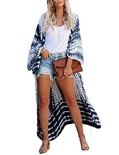 Dark Blue Tie Dye Kimono Cover-Up for Women