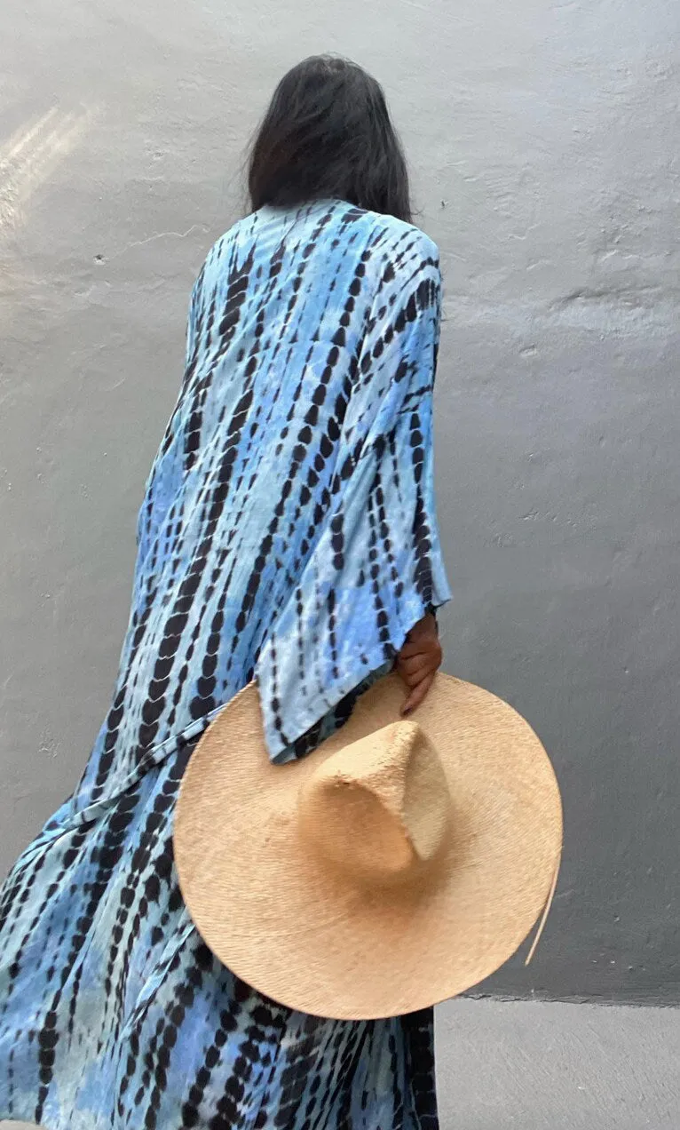 Dark Blue Tie Dye Kimono Cover-Up for Women