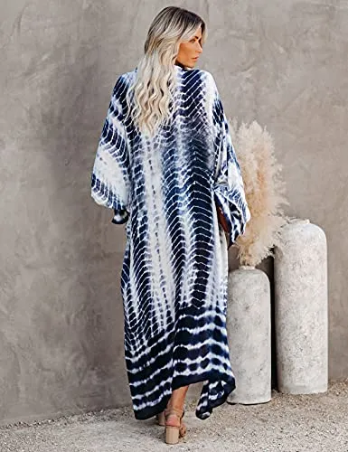 Dark Blue Tie Dye Kimono Cover-Up for Women