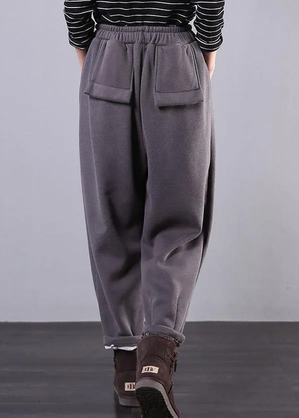 DIY gray trousers elastic waist drawstring pockets Outfits casual pants