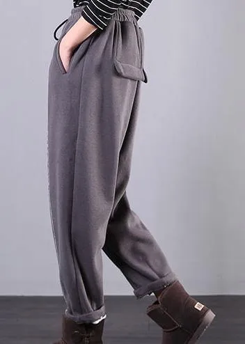 DIY gray trousers elastic waist drawstring pockets Outfits casual pants