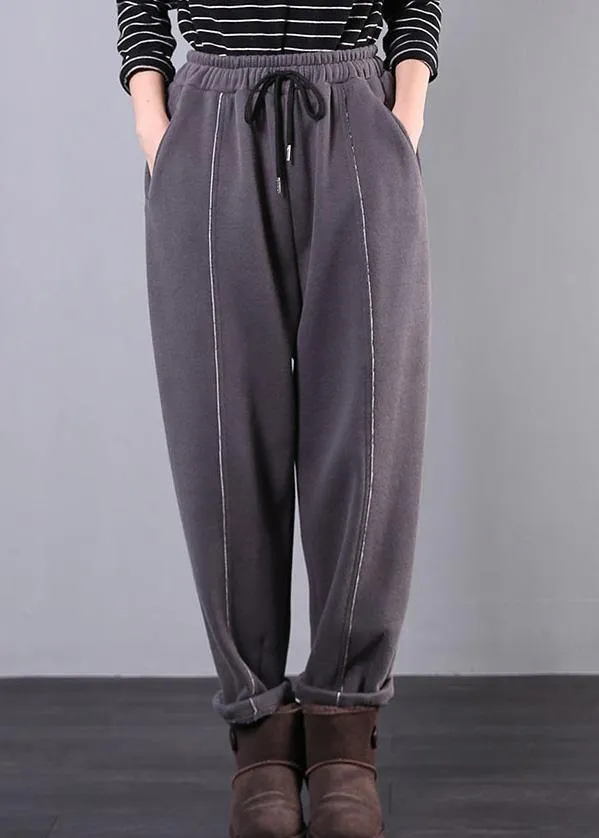 DIY gray trousers elastic waist drawstring pockets Outfits casual pants
