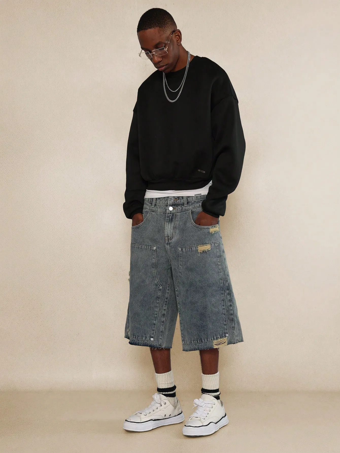 Double Waistband Carpenter  Denim Jort