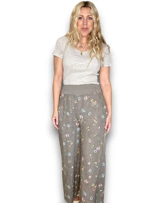 ELASTIC WAIST LINEN PANT LINEN WINDY BLOOM MOCHA