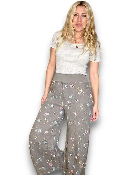 ELASTIC WAIST LINEN PANT LINEN WINDY BLOOM MOCHA