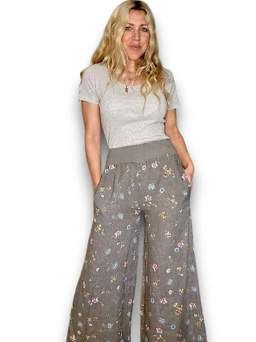 ELASTIC WAIST LINEN PANT LINEN WINDY BLOOM MOCHA