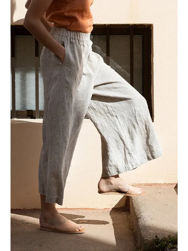 Elastic Waist Wide Leg Linen Casual Pants
