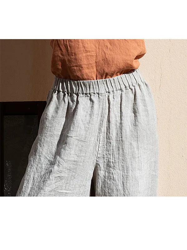Elastic Waist Wide Leg Linen Casual Pants