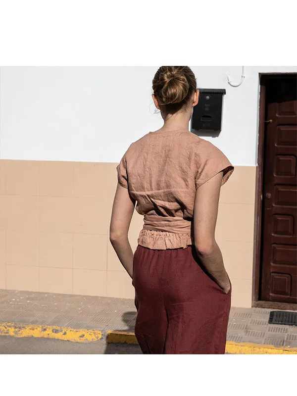 Elastic Waist Wide Leg Linen Casual Pants