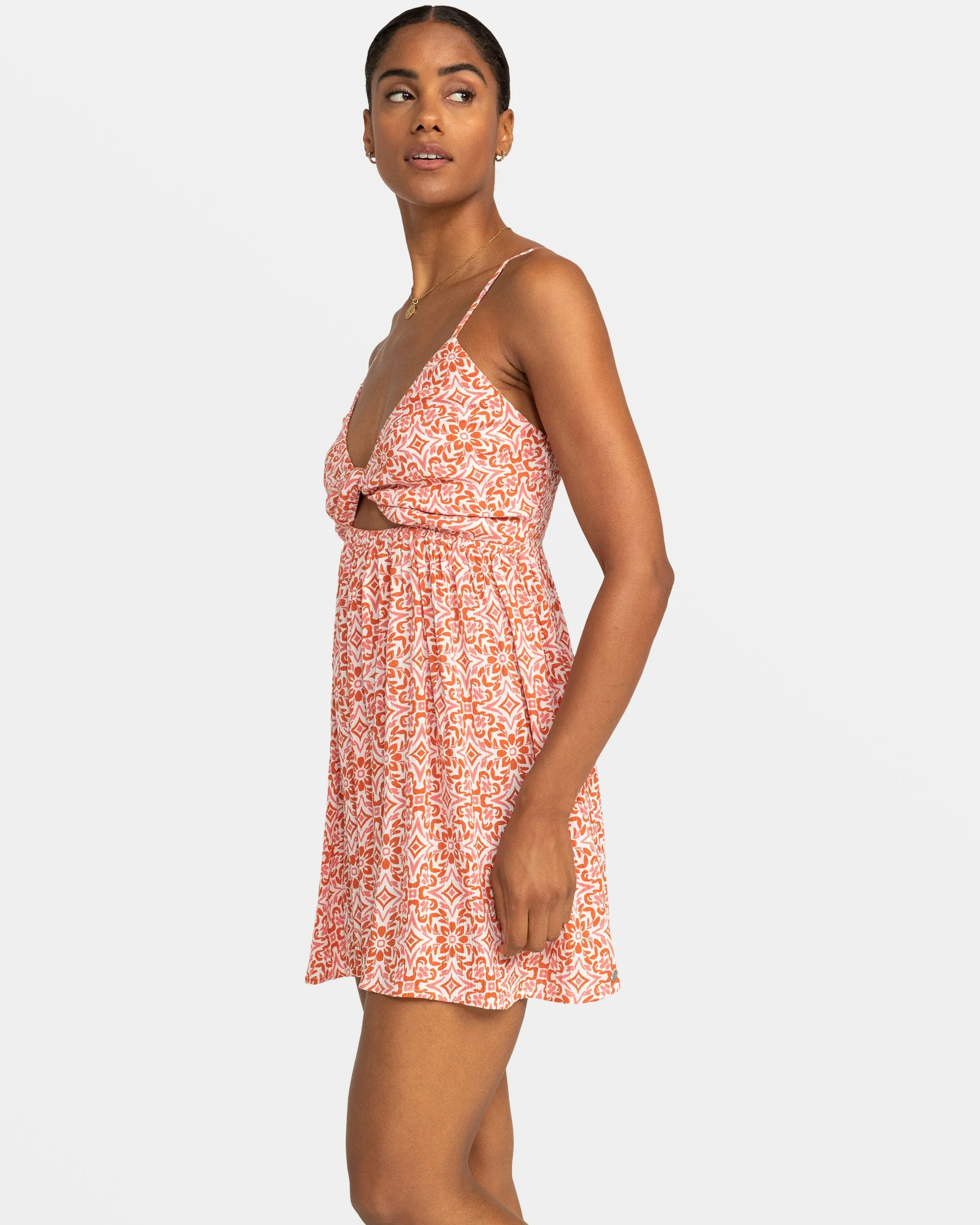 Evening Glow Front Twist Mini Dress - Cloud Dancer Fresco Tile
