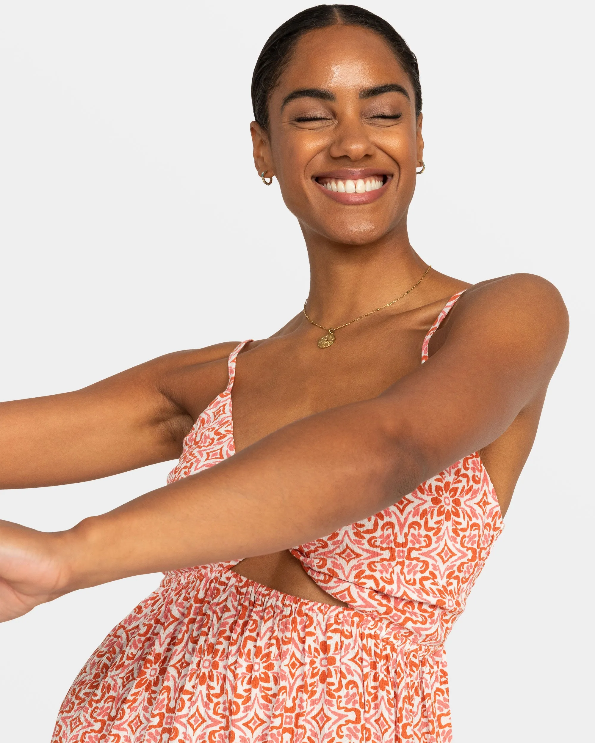 Evening Glow Front Twist Mini Dress - Cloud Dancer Fresco Tile