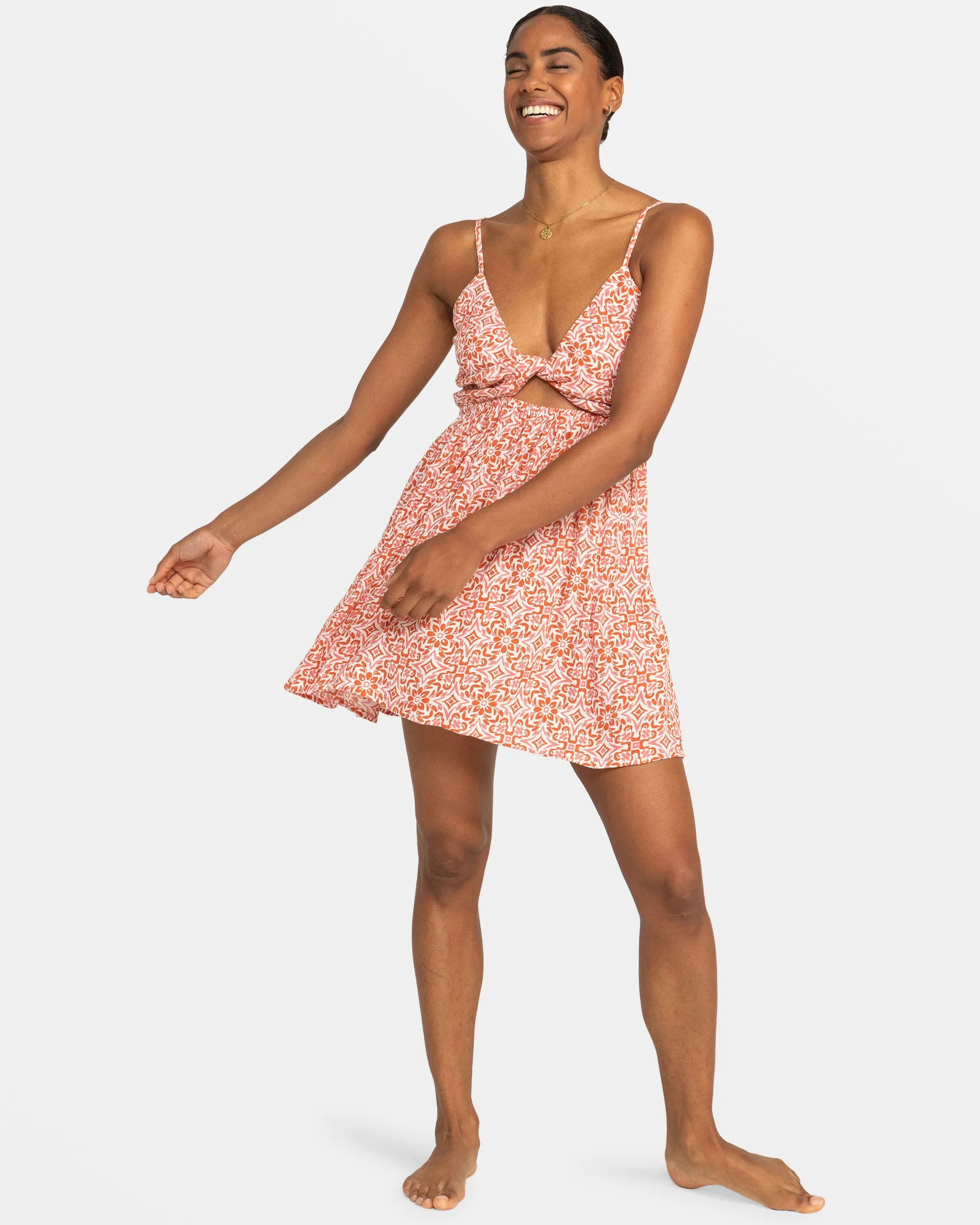 Evening Glow Front Twist Mini Dress - Cloud Dancer Fresco Tile