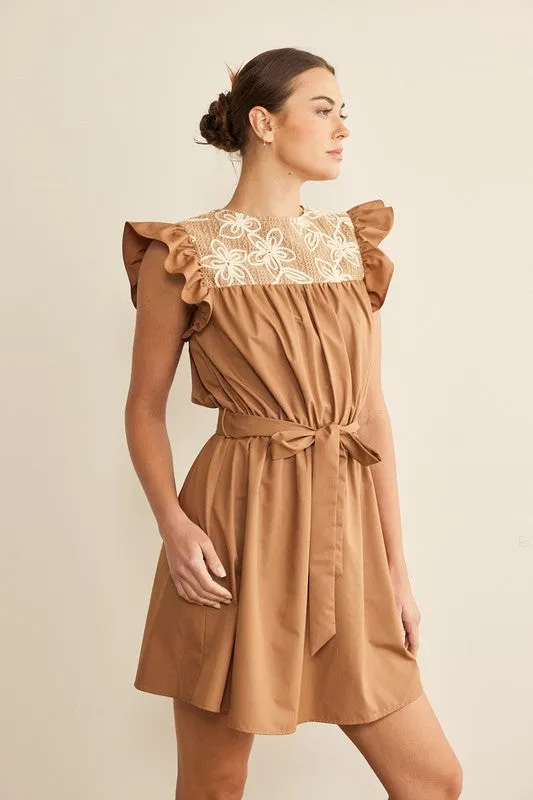 Floral Embroidered Belted Dress