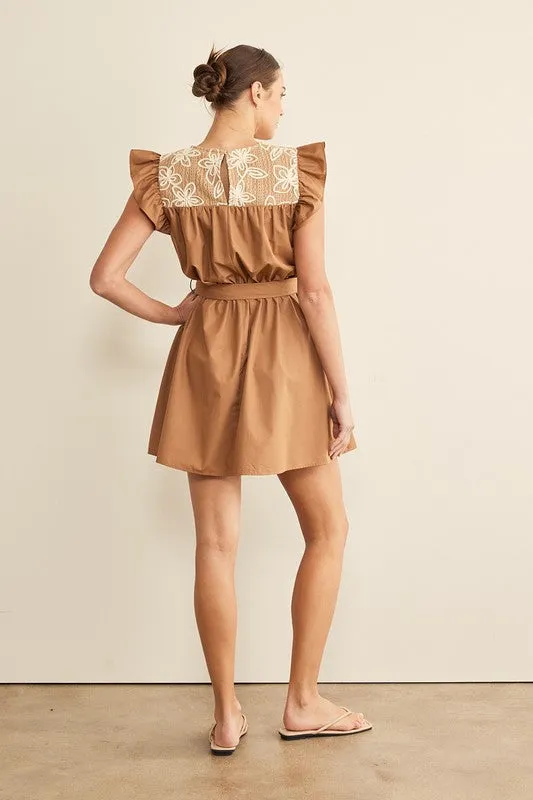 Floral Embroidered Belted Dress