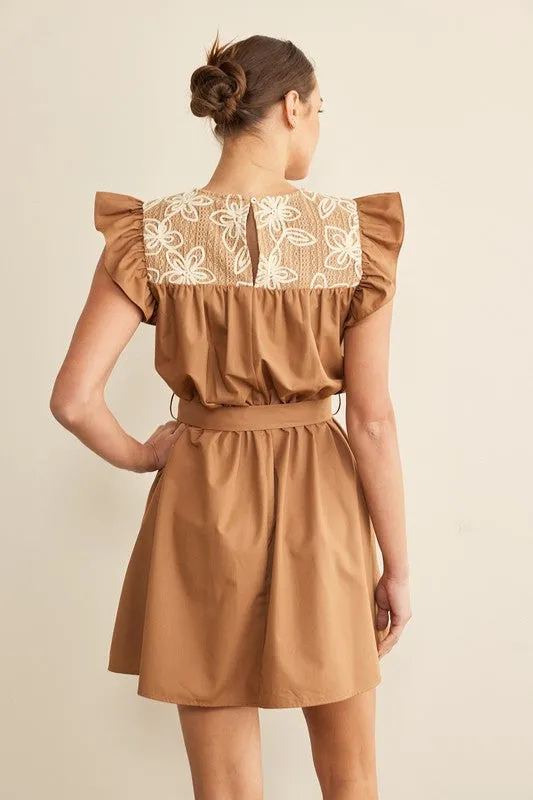 Floral Embroidered Belted Dress