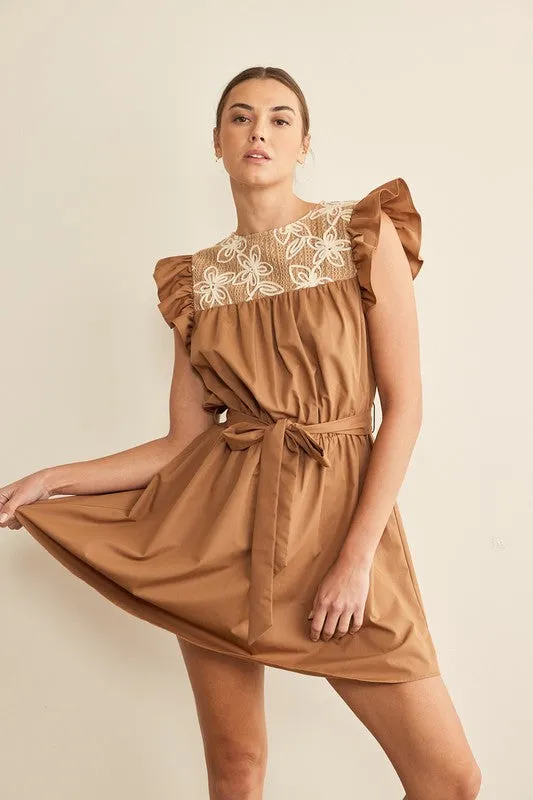 Floral Embroidered Belted Dress
