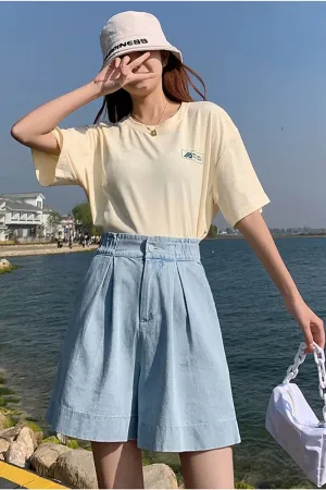 Flytonn-cute winter outfits casual winter outfits christmas outfit party look inspos High Waist Knee Length Denim Shorts