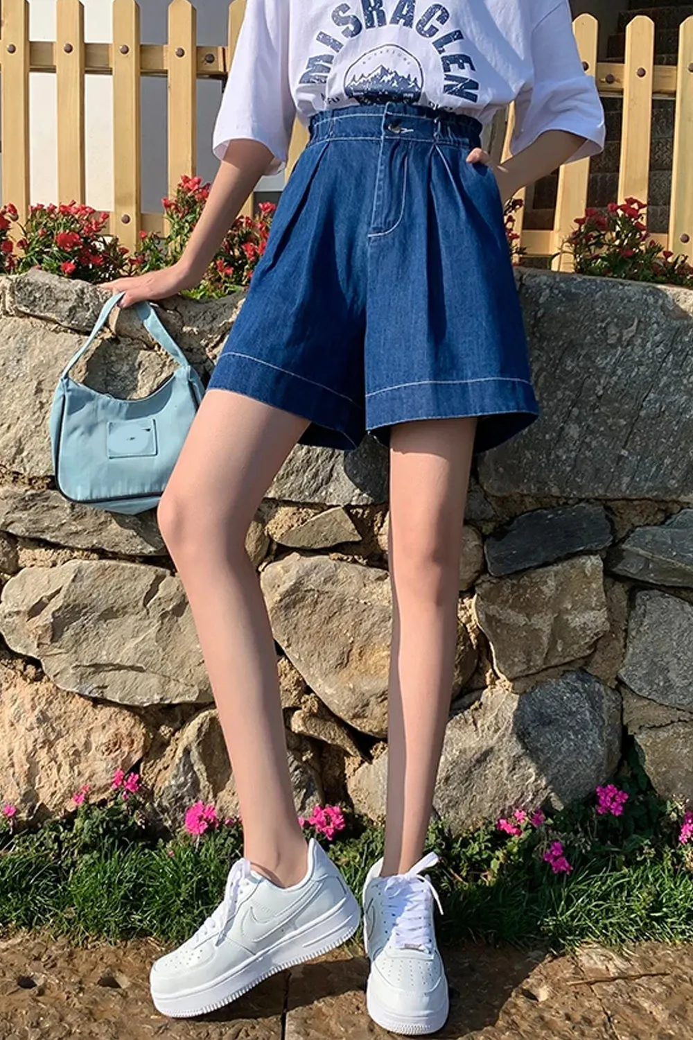 Flytonn-cute winter outfits casual winter outfits christmas outfit party look inspos High Waist Knee Length Denim Shorts