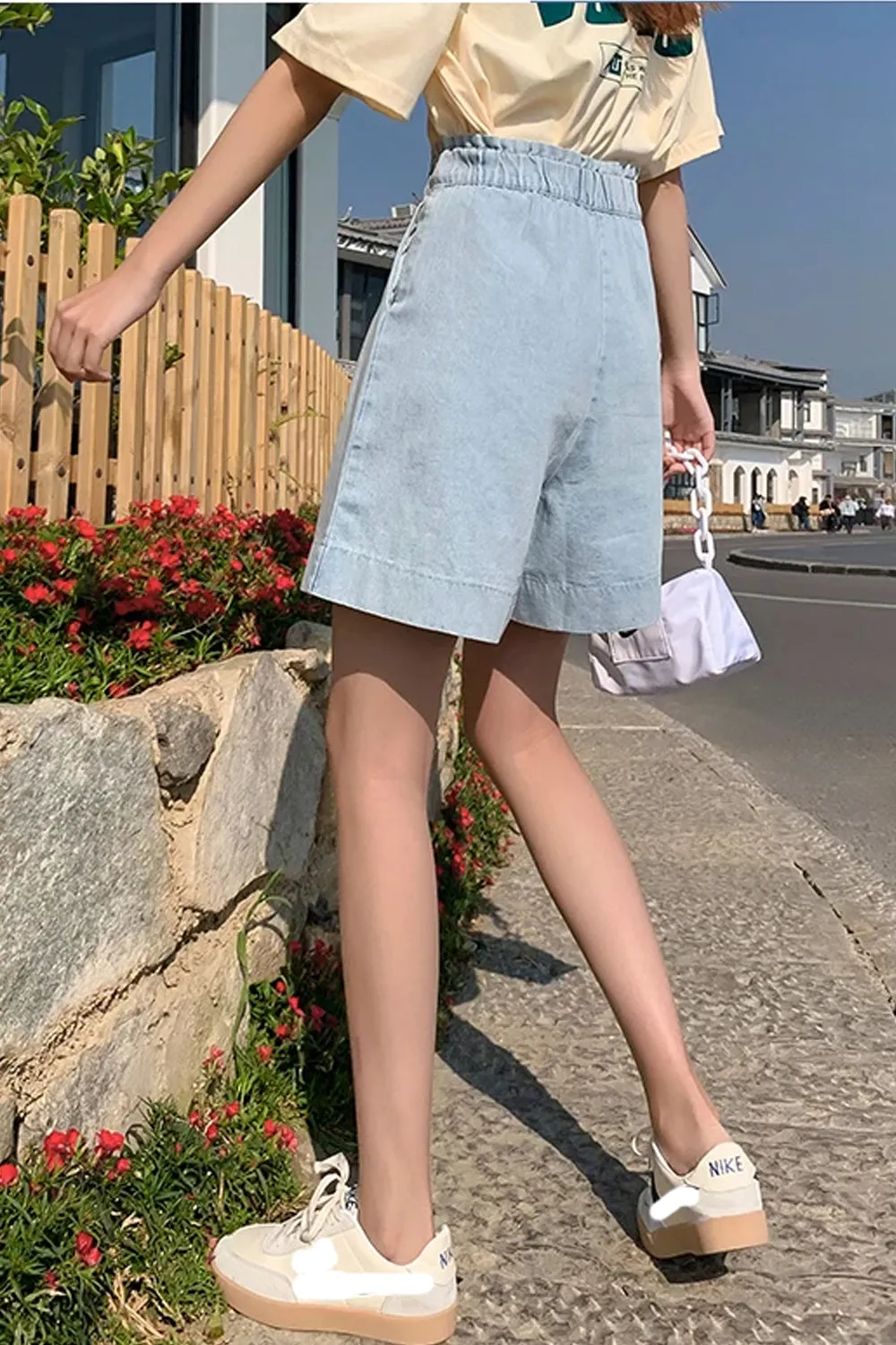 Flytonn-cute winter outfits casual winter outfits christmas outfit party look inspos High Waist Knee Length Denim Shorts