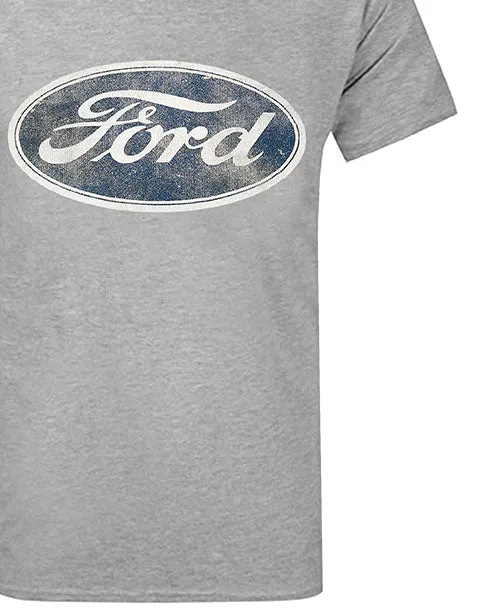Ford Logo Men’s Grey T-Shirt - Distressed Vintage Style Adults Top