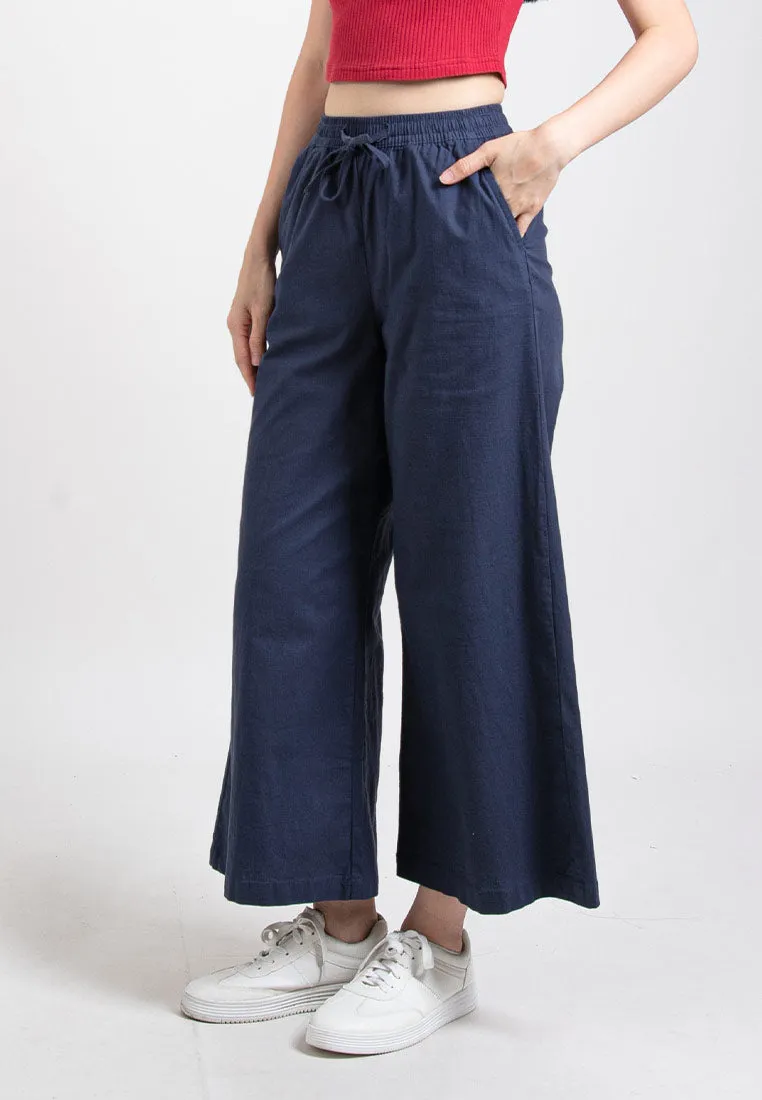 Forest Ladies Stretchable Cotton Linen Elastic Waist Wide Leg Pants Women Long Pants | Seluar Panjang Palazzo - 810473