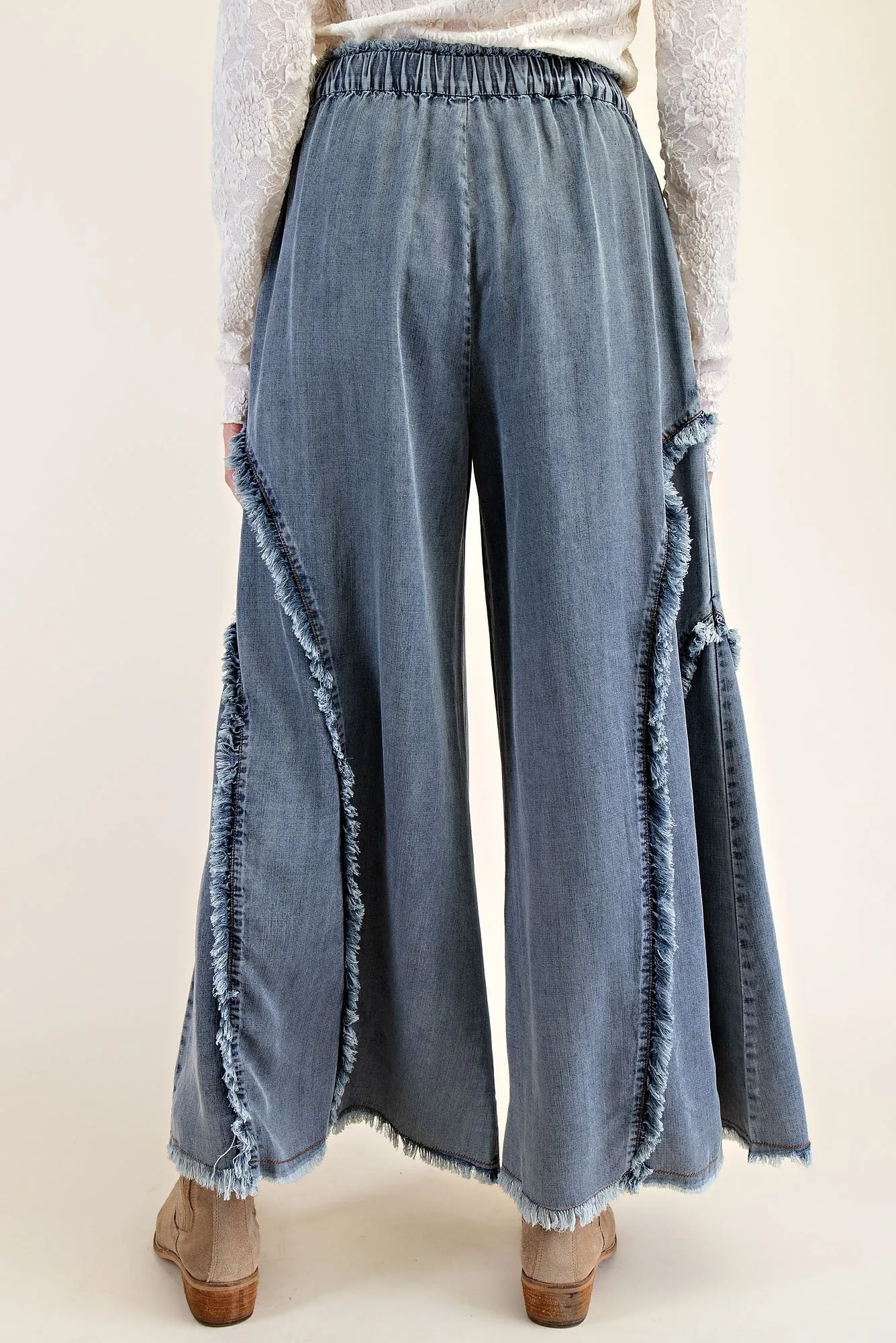 Fringed Denim Blue Palazzo Pants