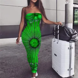 Geometric Dress Women Psychedelic 3d Print Vortex Sundress Ball Bodycon Dress Green Party