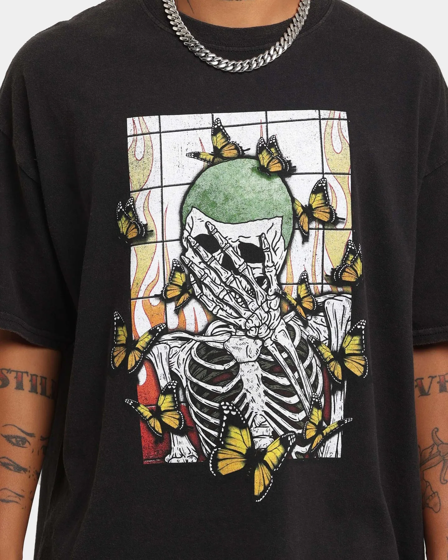 Goat Crew Green Skeleton Vintage T-Shirt Washed Black