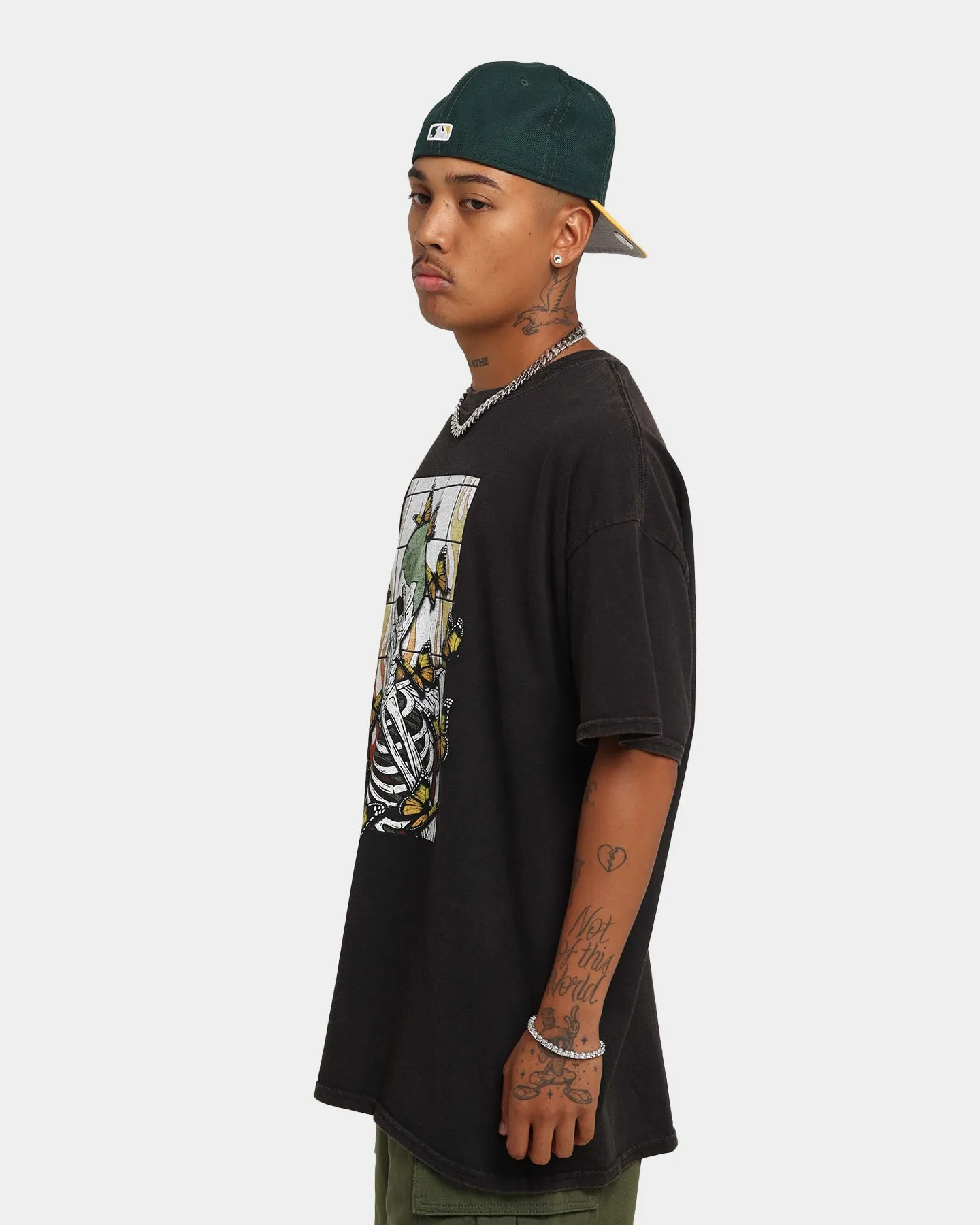 Goat Crew Green Skeleton Vintage T-Shirt Washed Black