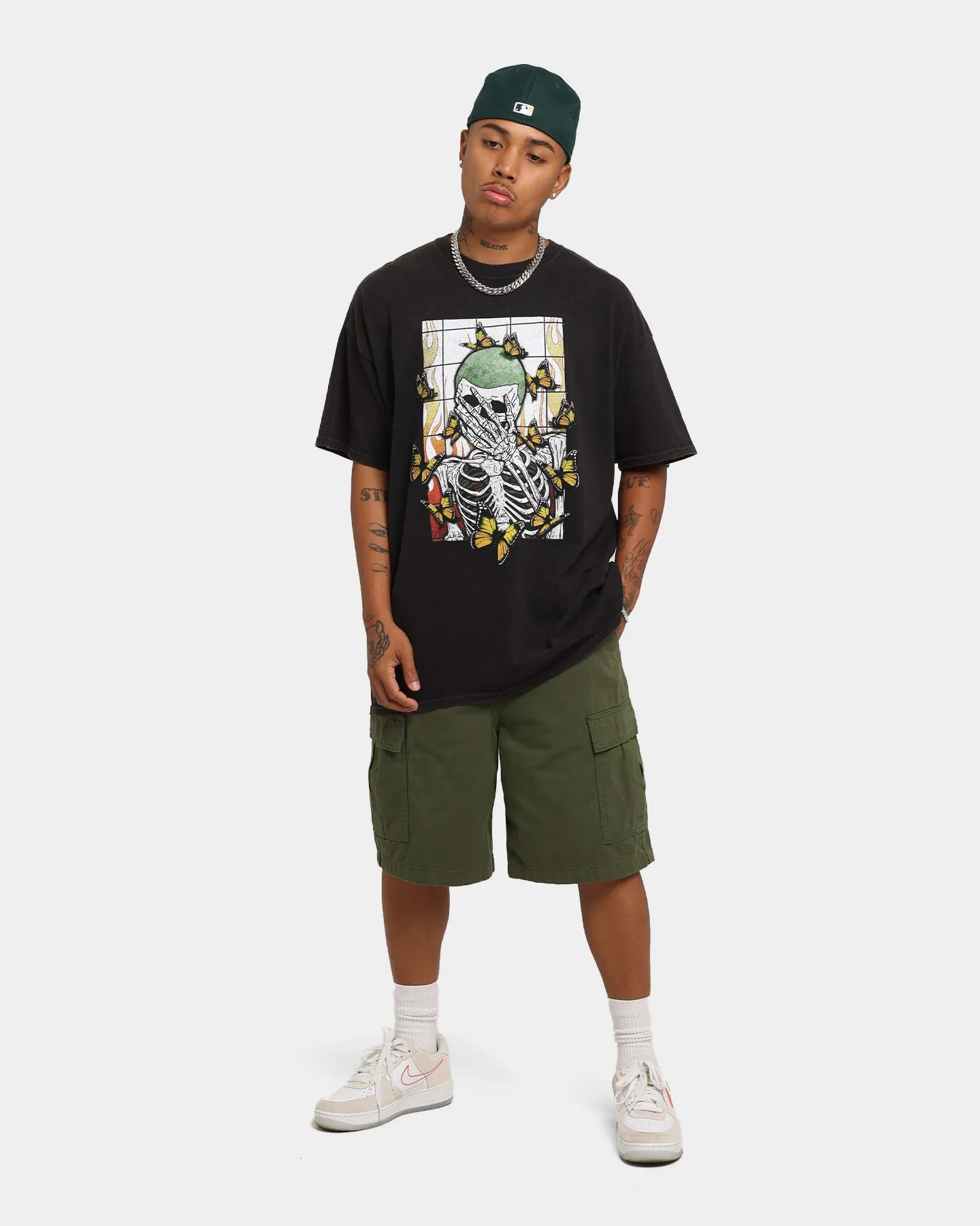 Goat Crew Green Skeleton Vintage T-Shirt Washed Black