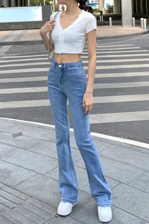 High Waist Elastic Slim Flare Jeans Pants