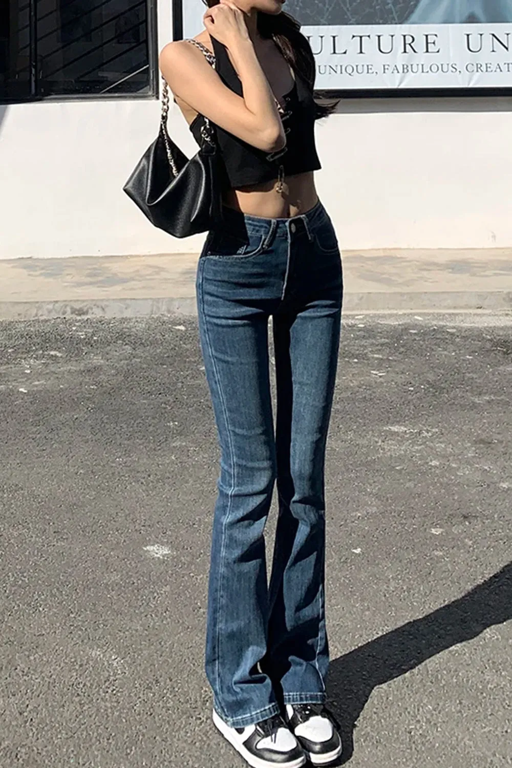 High Waist Elastic Slim Flare Jeans Pants