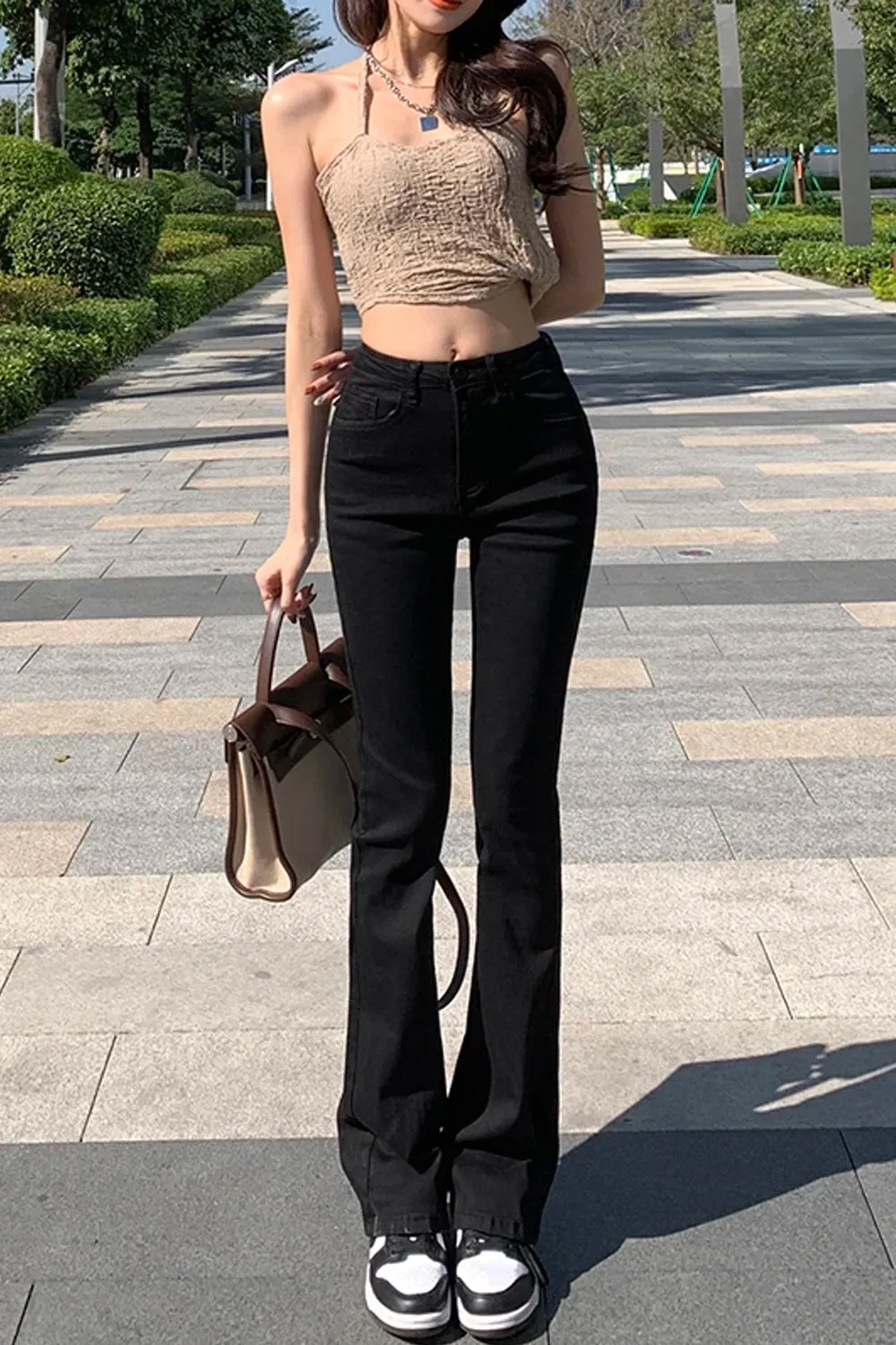 High Waist Elastic Slim Flare Jeans Pants