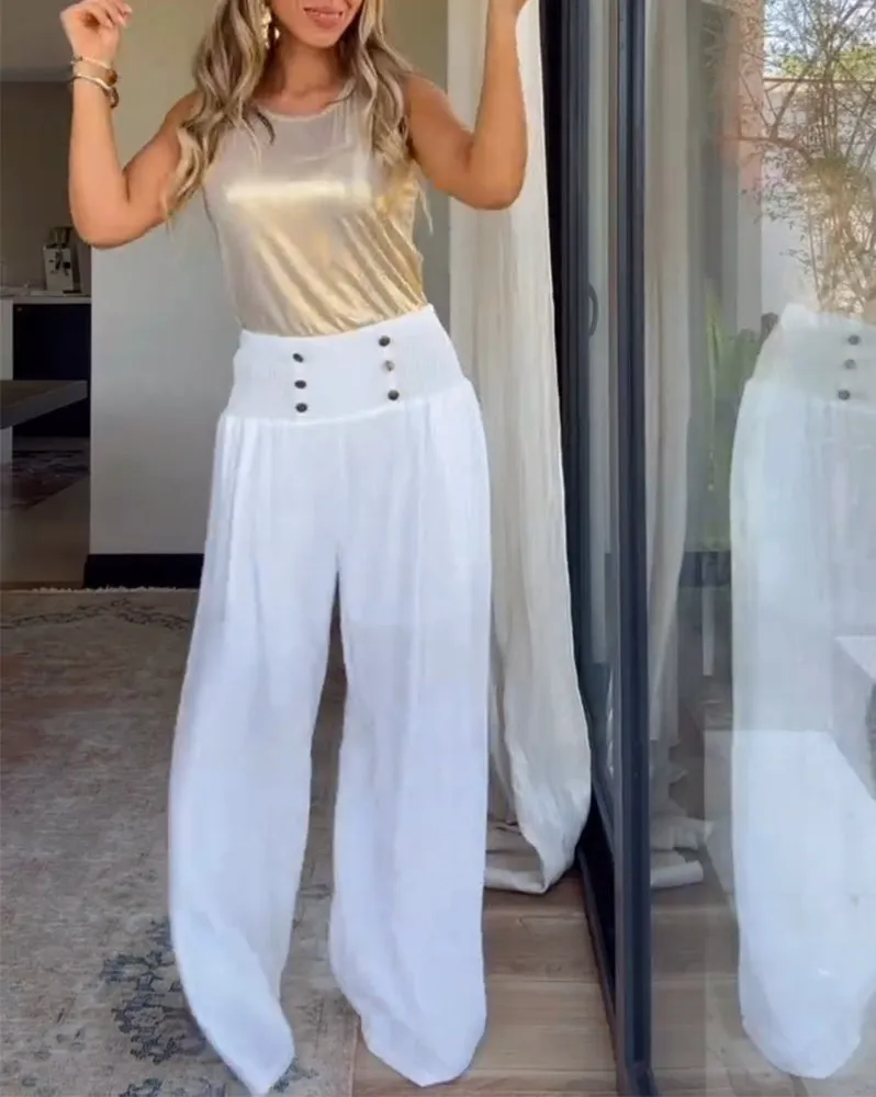 High Waist Elastic Wide Leg Trousers