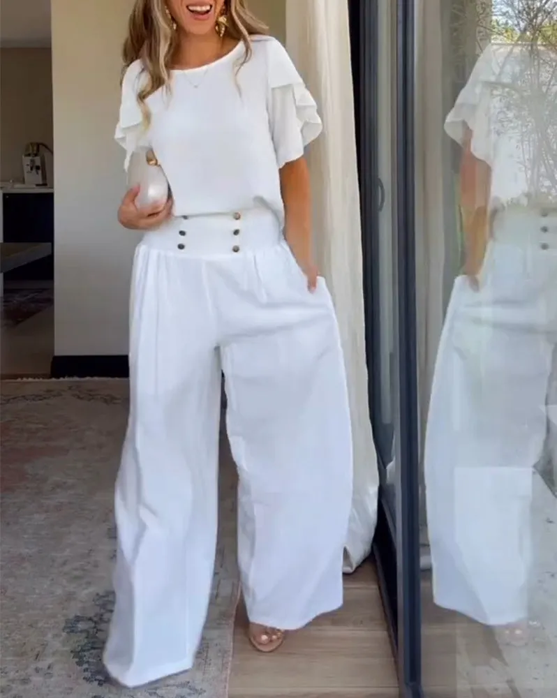High Waist Elastic Wide Leg Trousers