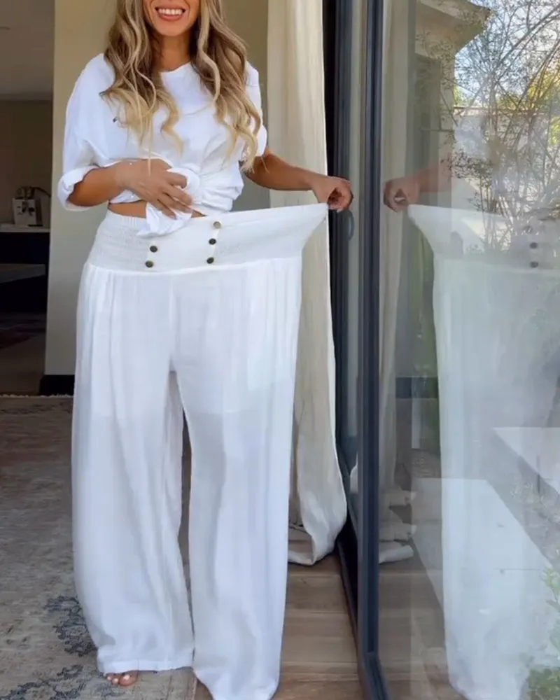 High Waist Elastic Wide Leg Trousers