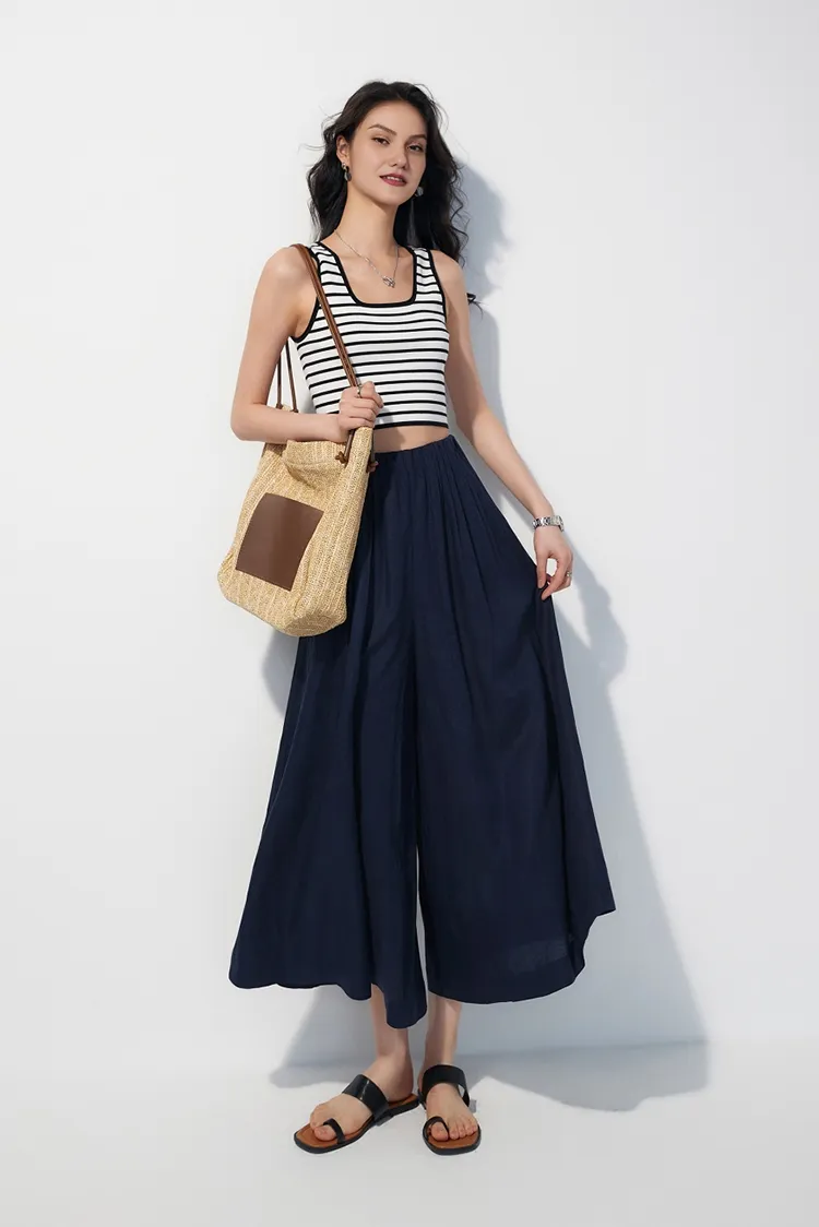 High-Waist Linen Culottes with Pockets