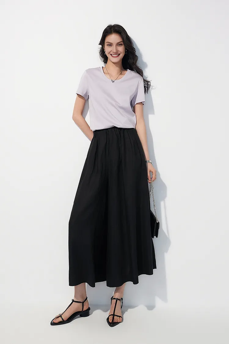 High-Waist Linen Culottes with Pockets
