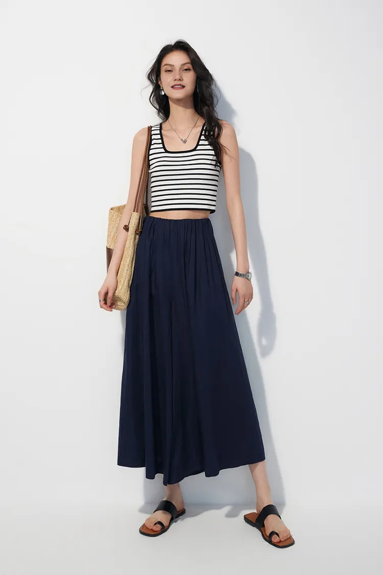 High-Waist Linen Culottes with Pockets