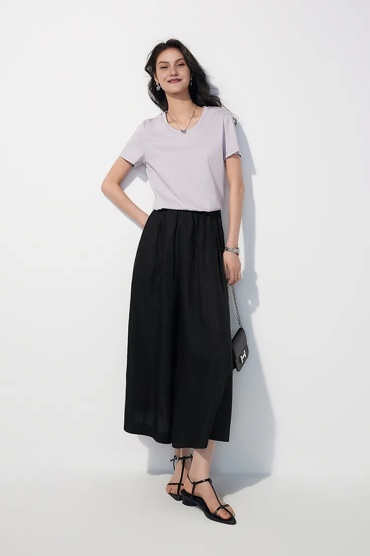 High-Waist Linen Culottes with Pockets
