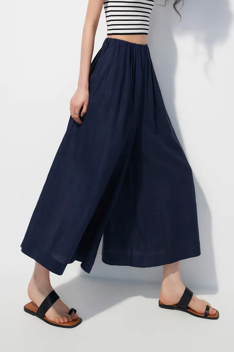 High-Waist Linen Culottes with Pockets
