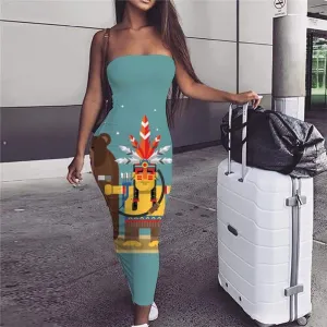 Indios Dress Women Bear 3d Print Animal Sundress Dark Green Boho Womens Clothing