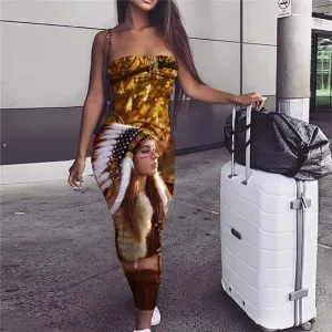 Indios Dress Women Colorful 3d Print Landscape Sundress Womens Clothing Tassel