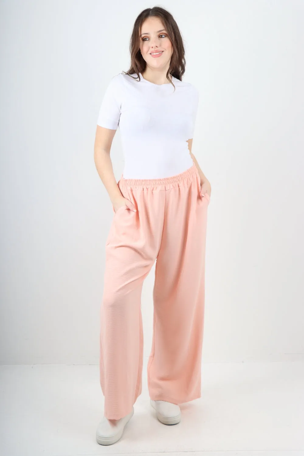 Italian Plain Elasticated Waist Side Pockets Cotton Trousers