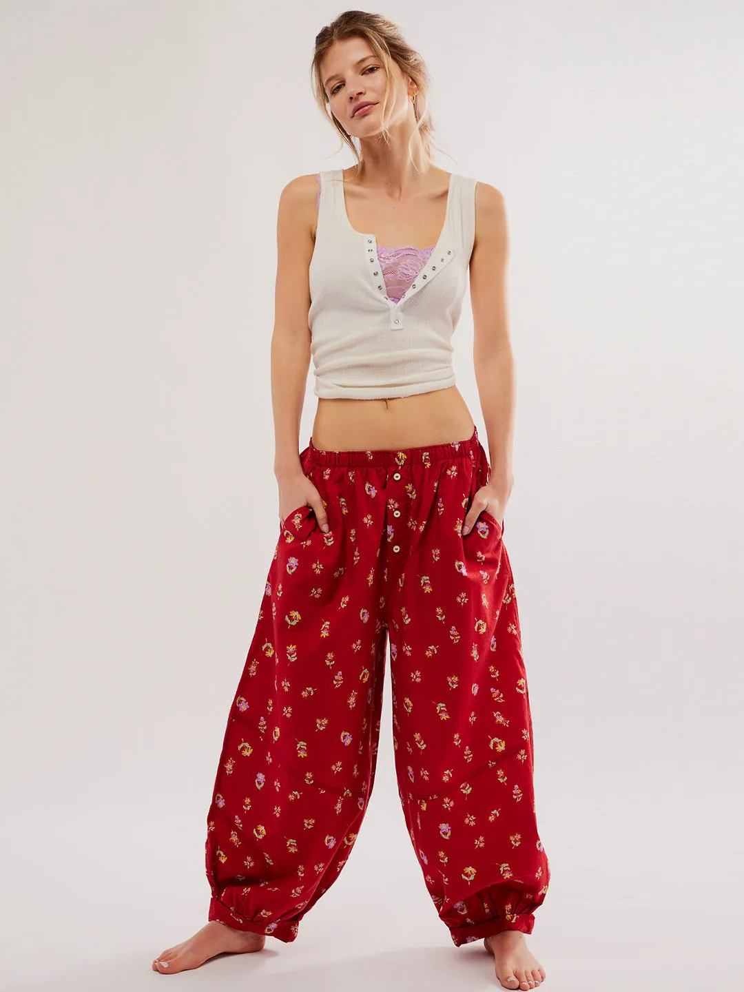 kamames Cross-Border HOTan and NEWn Women's Clothing New Print Elastic Waist Ankle Banded Pants Spring and Summer Button Casual Pants Wide Leg Pants