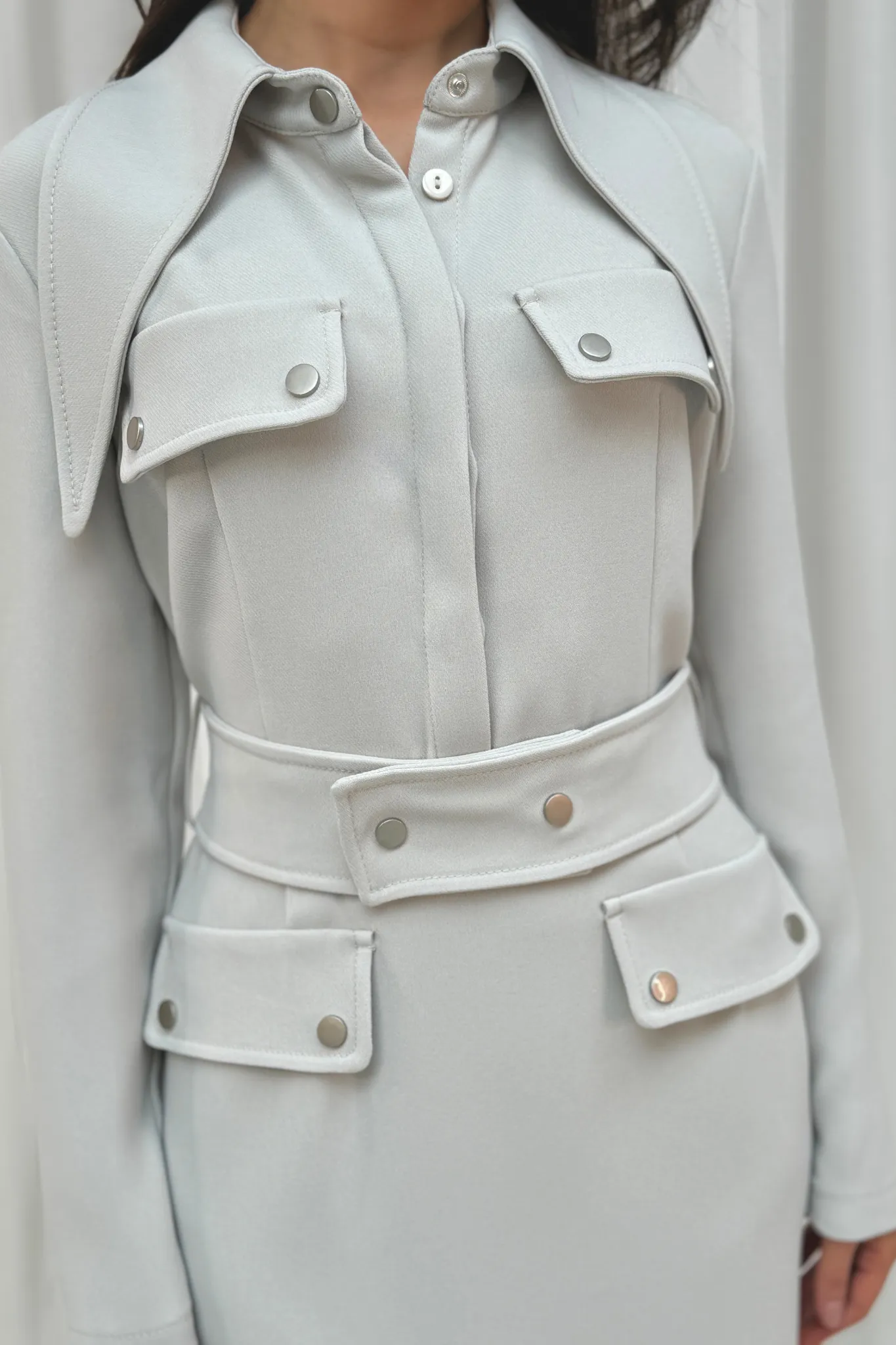 Kayla Belted Dress In Stone