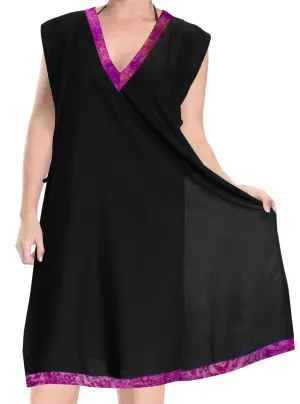 LA LEELA Bikini Swim Beach wear Swimsuit Cover ups Women Caftan Dress Solid OSFM 8-14 [M- L] Halloween Black_B956