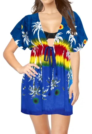 LA LEELA Bikni Swimwear Soft fabric Printed Beachwear Loose Cover Up OSFM 14-24W [L- 3X] Navy Blue_B814